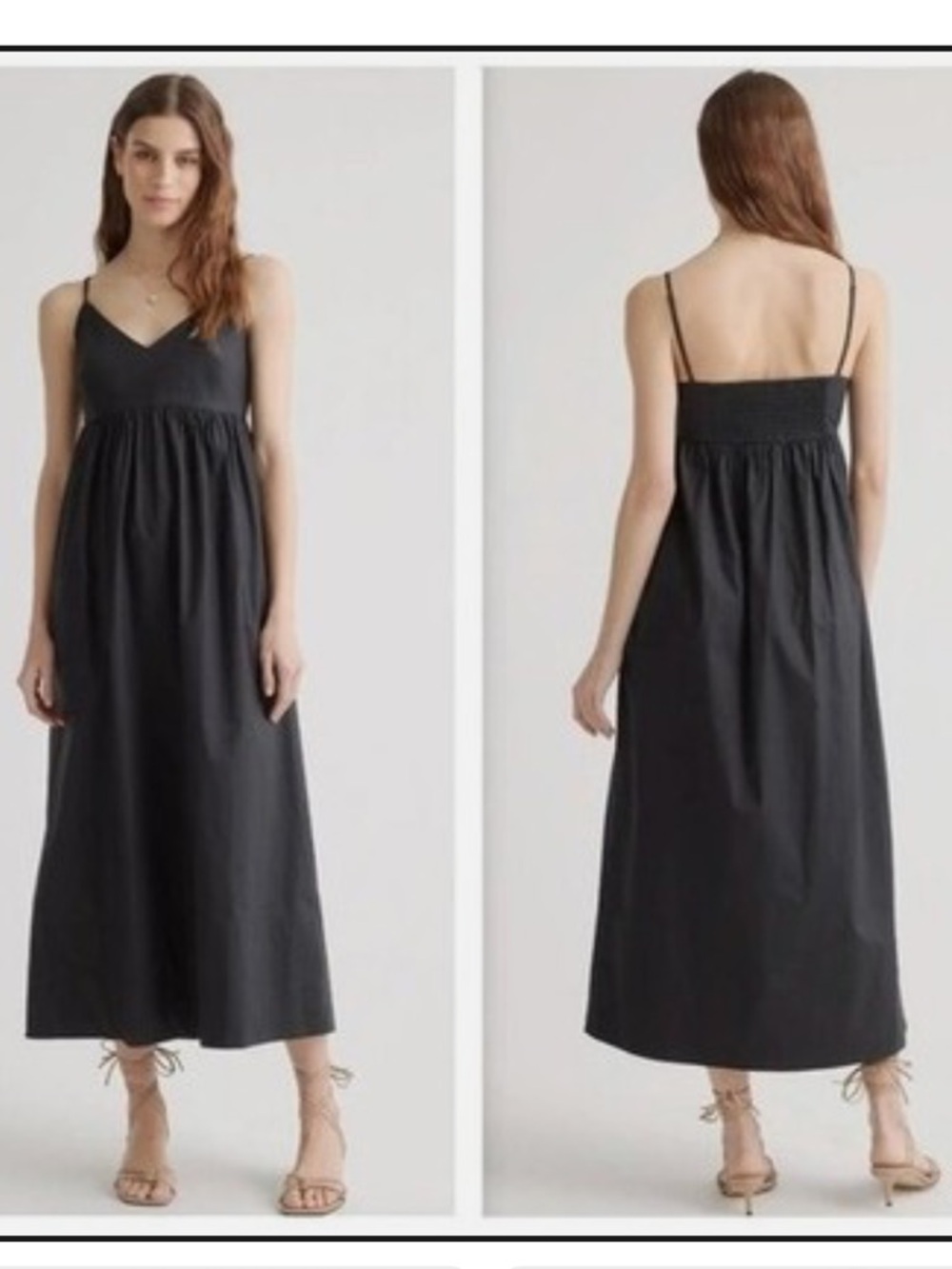 Quince Black Organic Cotton Poplin Sleeveless Maxi Dress V-Neck Size M NWT Beach - Picture 1 of 12